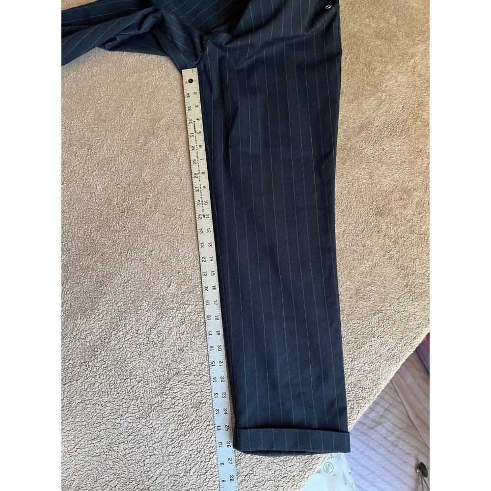 MNG Casual Womens Navy Pinstripe Pants Ruffled Waist Eyelets EUR 40 / USA 8 / M - Picture 8 of 16